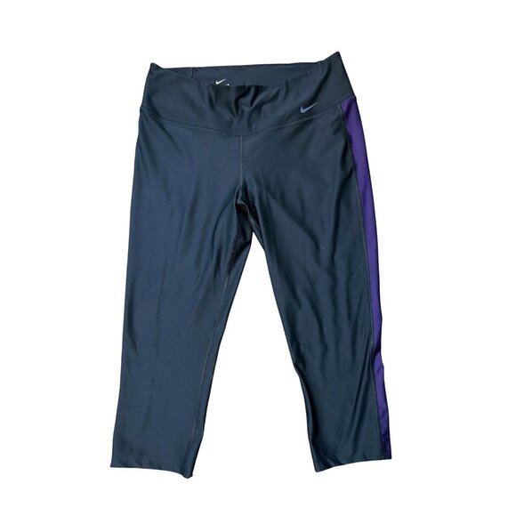 (5/25) Nike Dri-fit Power Capri Performance Legging in Black/Purple Size Large - Picture 1 of 5